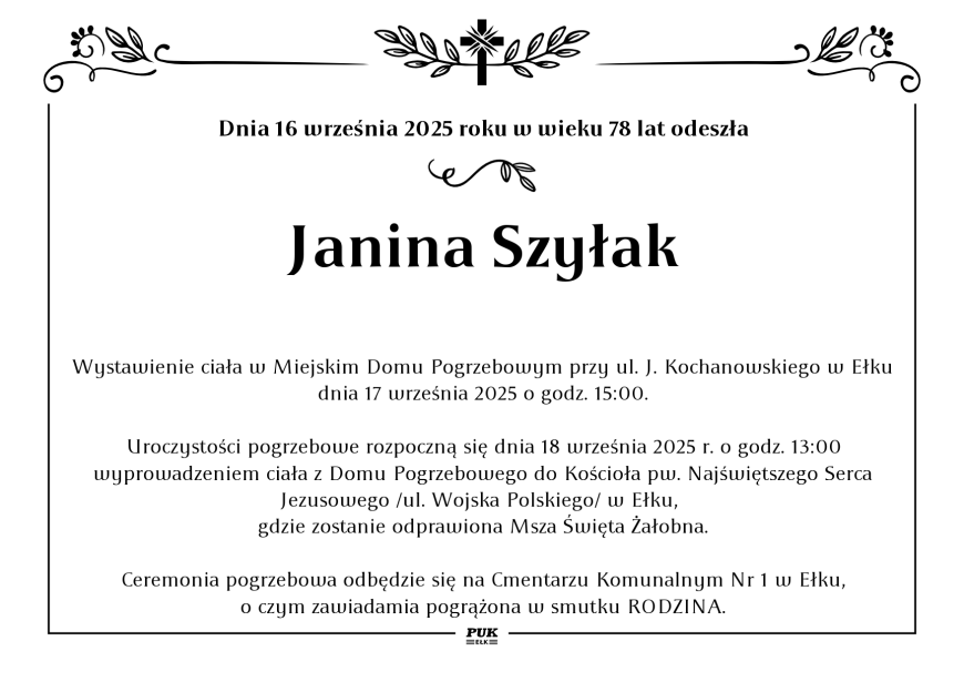 Janina Szyłak - nekrolog